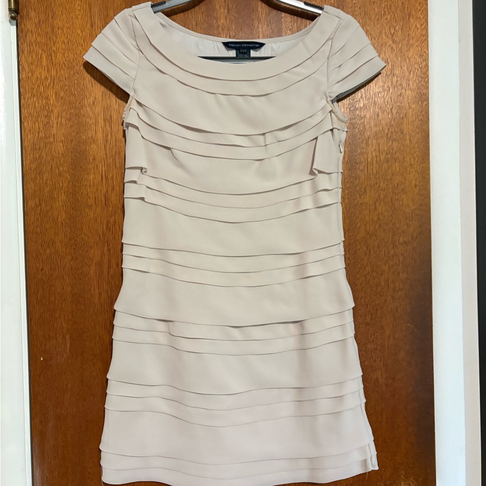 French Connection Cream Ruched Sheath Mini Dress